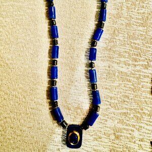 Beautiful Natural Lapis Lazuli Beaded Necklace with Lapis Stone Pendant